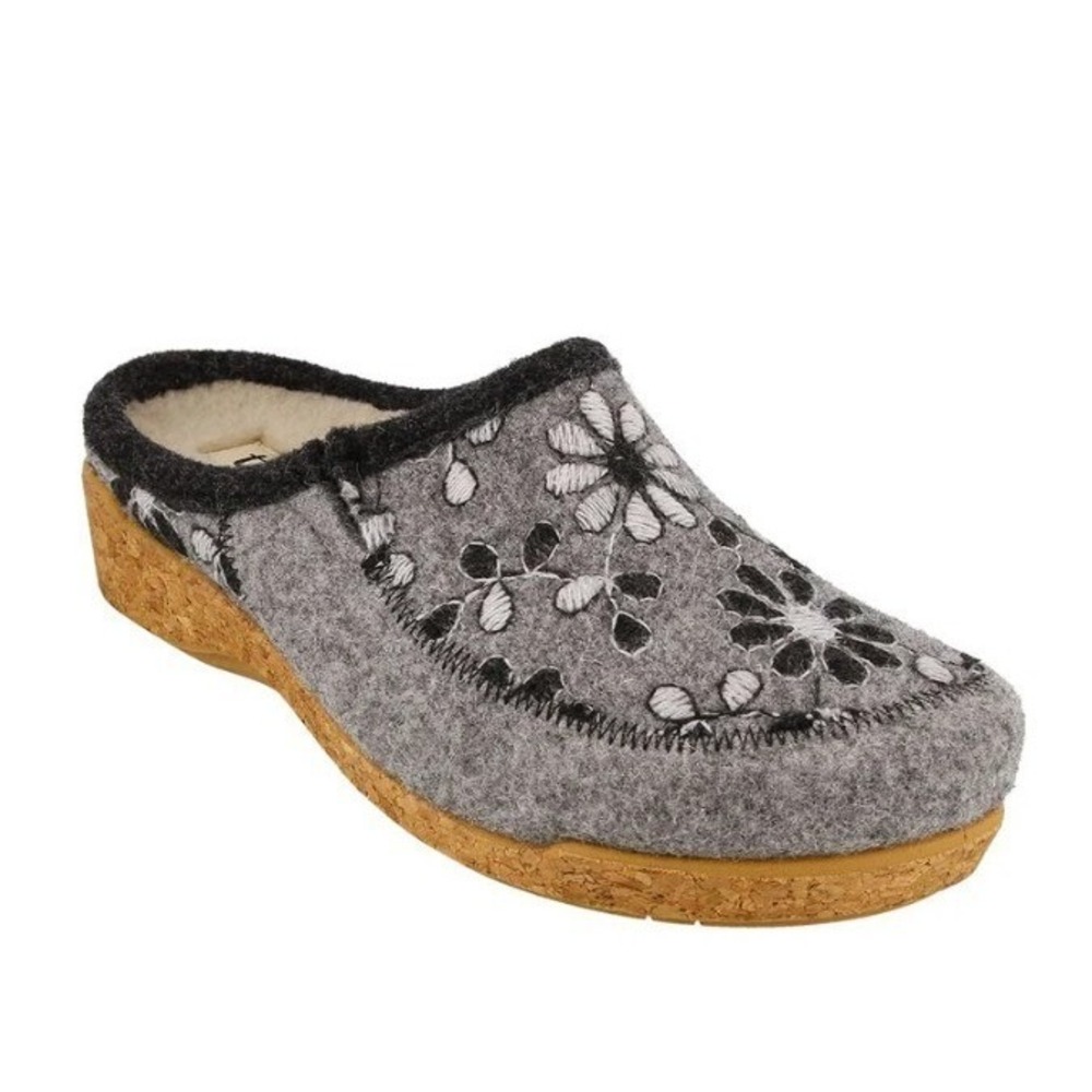 Taos Woolery Grey Wool Floral Embroidered Mule Slippers Womens 10-10.5 EUR 41